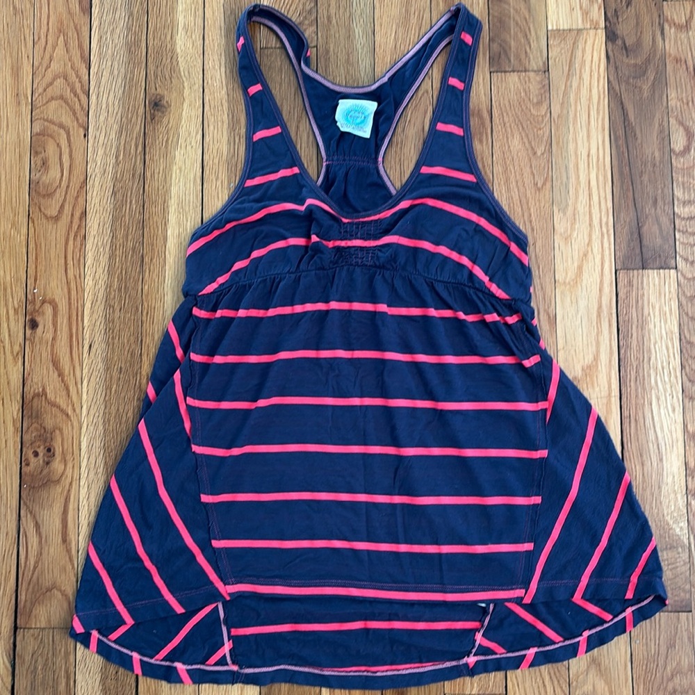 Free People Navy Blue Tank Top with Pink Stripes, Size L, excellent condition